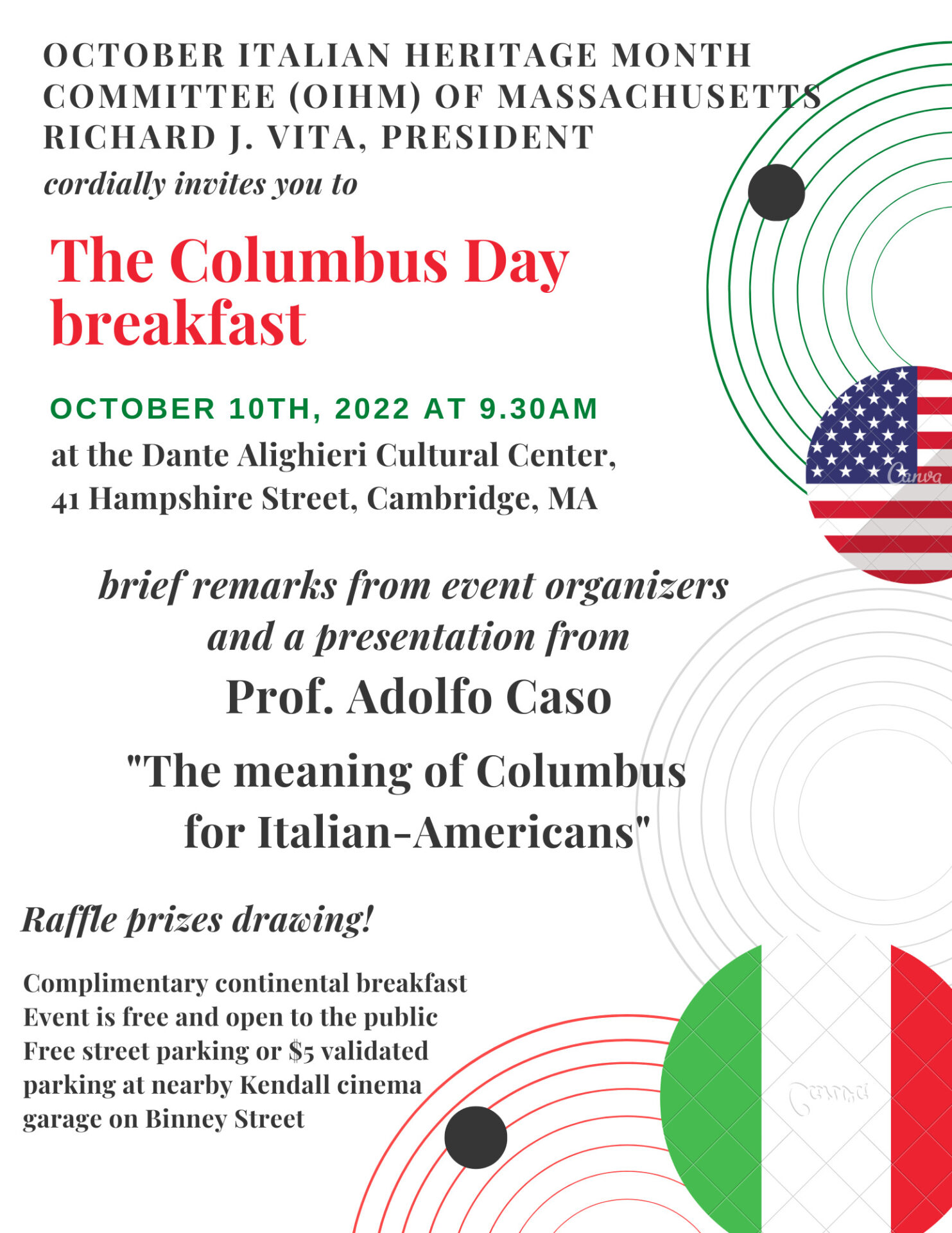 Columbus Day Breakfast Oct 10th Dante Alighieri Society of